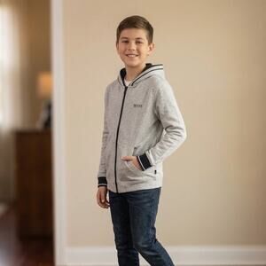 BOYS Hugo Boss Grey Zip-Up Hoodie, Size 14-S